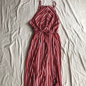 RED WHITE STRIPED HALTER DRESS